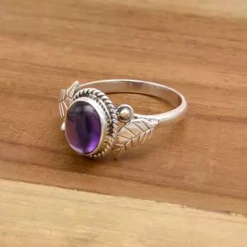 Кольцо из стерлингового серебра 925 пробы с аметистом, женское кольцо ручной работы в стиле бохо с овальным драгоценным камнем 4 фиолетовый