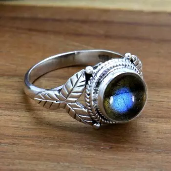 Кольцо из стерлингового серебра 925 пробы с лабрадором, круглое женское кольцо ручной работы с драгоценными камнями 4 серый