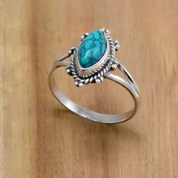 Кольцо из стерлингового серебра 925 пробы с бирюзой, женское кольцо ручной работы Marquise Gemsotne 4.5 бирюзовый