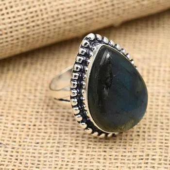 Кольцо из стерлингового серебра 925 пробы с роскошным лабрадоритом и драгоценным камнем ручной работы 4 синий