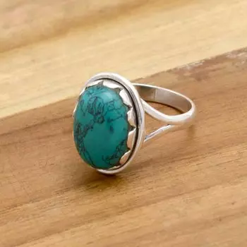 Кольцо из стерлингового серебра 925 пробы с бирюзой, драгоценный камень Фироза, женское кольцо ручной работы в стиле бохо, ювелирные изделия 4 бирюзовый