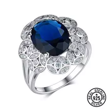 Кольцо из стерлингового серебра 925 пробы с кластером цветов и кристаллами циркона, созданное нано-синим сапфиром, кольцо для женщин, роскошные изысканные ювелирные изделия 6