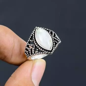 Кольцо из стерлингового серебра 925 пробы с натуральным радужным лунным камнем, размер 7,5 O8Q42