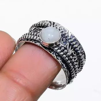 Кольцо из стерлингового серебра 925 пробы с натуральным радужным лунным камнем ручной работы, размер 9 E8W01