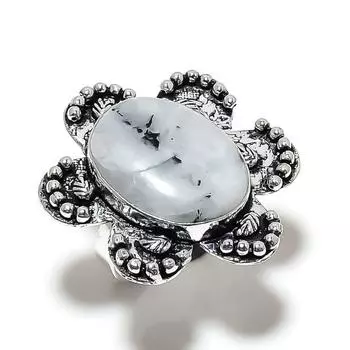 Кольцо из стерлингового серебра 925 пробы с натуральным радужным лунным камнем, размер 7,5 V4Q19