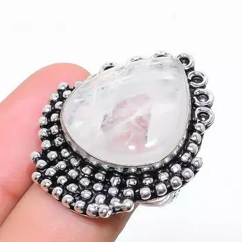 Кольцо из стерлингового серебра 925 пробы с натуральным радужным лунным камнем, размер 7,5 G7h74