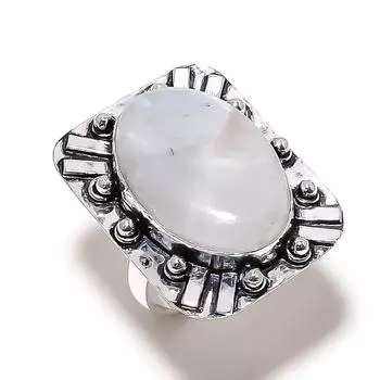 Кольцо из стерлингового серебра 925 пробы с натуральным радужным лунным камнем ручной работы S.8.5 F5V59