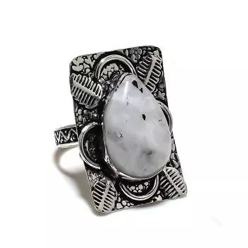 Кольцо из стерлингового серебра 925 пробы с натуральным радужным лунным камнем, размер 11 Z2U62