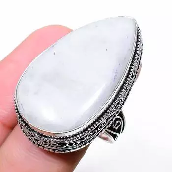 Кольцо из стерлингового серебра 925 пробы с натуральным радужным лунным камнем, размер 7,5 l5T67