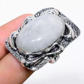 Кольцо из стерлингового серебра 925 пробы с натуральным радужным лунным камнем, размер 8,5 K8i14