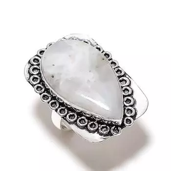 Кольцо из стерлингового серебра 925 пробы с натуральным радужным лунным камнем ручной работы, размер 7 q9E67