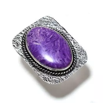 Кольцо из стерлингового серебра 925 пробы с натуральным драгоценным камнем чароит ручной работы, размер 7,5 c8i26