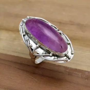 Кольцо из стерлингового серебра 925 пробы с аметистом, овальный драгоценный камень Handamde, женское массивное кольцо, ювелирные изделия 4 фиолетовый