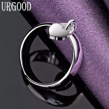 Кольцо из стерлингового серебра 925 пробы с гладким сердечком и замком, модные ювелирные изделия 6#