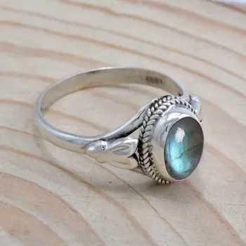 Кольцо из стерлингового серебра 925 пробы с лабрадором, кольцо ручной работы с натуральным овальным драгоценным камнем 4 серый