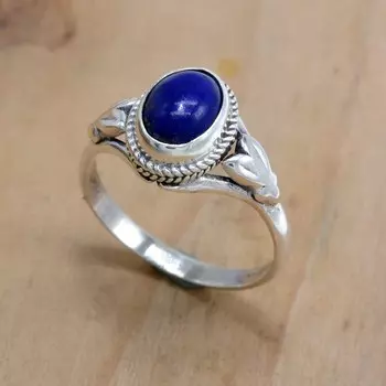 Кольцо из стерлингового серебра 925 пробы с лазуритом, ювелирные изделия с овальным драгоценным камнем 4 синий