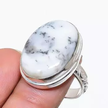 Кольцо из стерлингового серебра 925 пробы с натуральным дендритовым опалом ручной работы, размер 8,5 n7V33