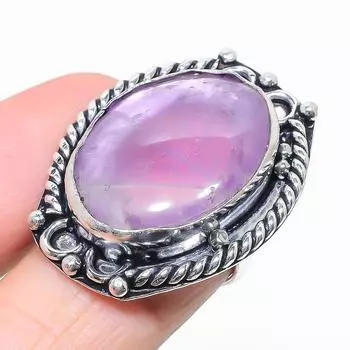 Кольцо из стерлингового серебра 925 пробы с натуральным шалфейным аметистом ручной работы, размер 7 v4m99