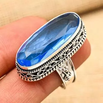 Кольцо из стерлингового серебра 925 пробы с танзанитом, винтажные ювелирные изделия ручной работы для подарка 4 синий