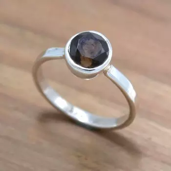 Кольцо из стерлингового серебра 925 пробы с дымчатым топазом, женское кольцо с круглым драгоценным камнем Handamde, ювелирные изделия 4 серый