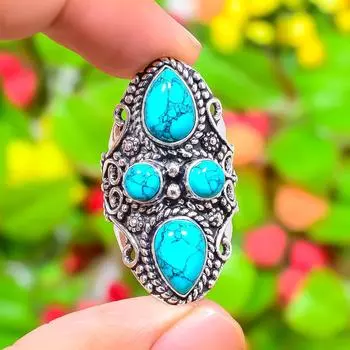 Кольцо из стерлингового серебра 925 пробы с натуральным бирюзовым камнем Santa Rosa, размер 9 g0A59