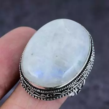 Кольцо из стерлингового серебра 925 пробы с натуральным радужным лунным камнем ручной работы, размер 7 R7G40