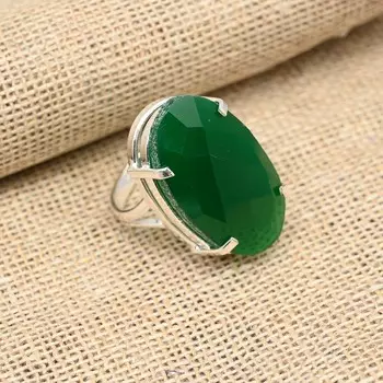Кольцо из стерлингового серебра 925 пробы с зеленым ониксом, ювелирные изделия ручной работы, подарок для нее 4 зелёный