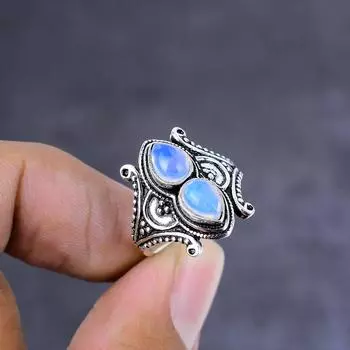 Кольцо из стерлингового серебра 925 пробы с натуральным молочным опалом ручной работы, размер 5,5 U1a80