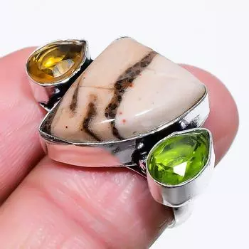 Кольцо из стерлингового серебра 925 пробы с натуральным брекчиевым мукаитом и цитрином S.8 P7B13