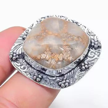 Кольцо из стерлингового серебра 925 пробы с натуральным ископаемым кораллом ручной работы, размер 7, W7H55