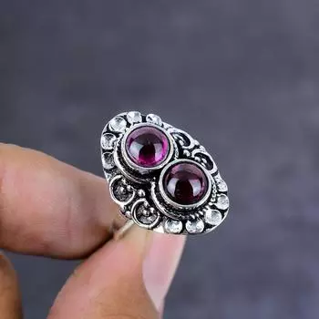 Кольцо из стерлингового серебра 925 пробы с натуральным розовым рубилитом ручной работы, размер 10 p0o31