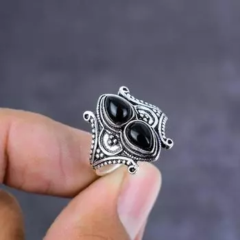 Кольцо из стерлингового серебра 925 пробы с натуральным черным шпинелем ручной работы, размер 7 l6Q37