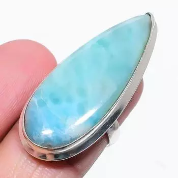 Кольцо из стерлингового серебра 925 пробы с натуральным карибским драгоценным камнем Ларимар, размер 6,5 K5l25