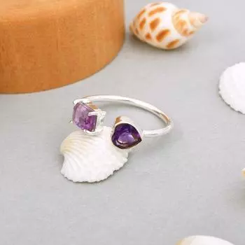 Кольцо из стерлингового серебра 925 пробы с натуральным фиолетовым аметистом в форме сердца, размер 8 США, подарок 8 US