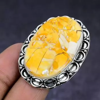 Кольцо из стерлингового серебра 925 пробы с натуральным брекчированным камнем Мукаит, размер 7,5 K3Y66