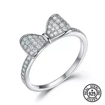 Кольцо из стерлингового серебра 925 пробы с милым бантом, милые кольца с цирконом для девочек, подарок подруге, модные аксессуары, изящные ювелирные изделия 7