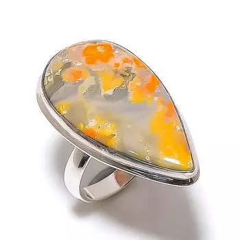 Кольцо из стерлингового серебра 925 пробы с натуральным драгоценным камнем шмельной яшмы ручной работы, размер 7 J2m57