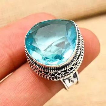Кольцо из стерлингового серебра 925 пробы с синим топазом ручной работы, антикварный ювелирный подарок для матери 4 синий