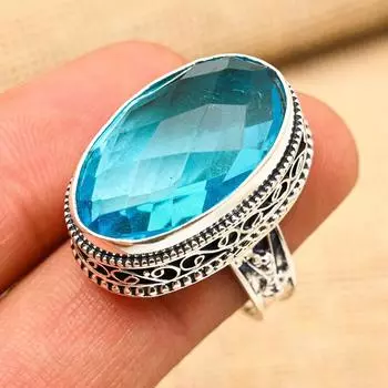 Кольцо из стерлингового серебра 925 пробы с синим топазом ручной работы, винтажные ювелирные изделия для подарка 4 синий