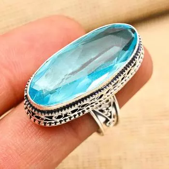 Кольцо из стерлингового серебра 925 пробы с синим топазом ручной работы, винтажные ювелирные изделия для подарка 4 синий