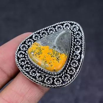 Кольцо из стерлингового серебра 925 пробы с натуральной шмелиной яшмой ручной работы, размер 5,5 t9E54