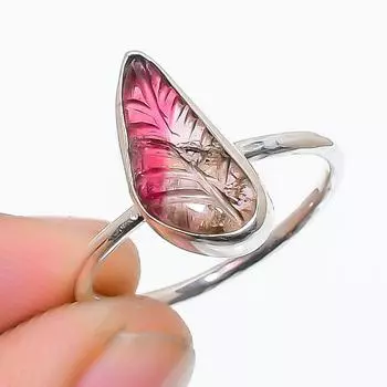 Кольцо из стерлингового серебра 925 пробы с натуральным арбузным розовым турмалином, размер 7, США 7 US