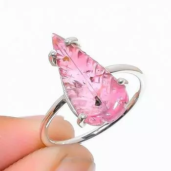 Кольцо из стерлингового серебра 925 пробы с натуральным розовым турмалином, размер 6,5 США, подарок 6.5 US