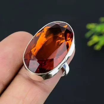 Кольцо из стерлингового серебра 925 пробы с натуральным медовым топазом ручной работы, размер 8 u3P35
