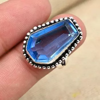 Кольцо из стерлингового серебра 925 пробы с синим топазом и драгоценным камнем, красивые женские ювелирные изделия ручной работы всех размеров 4 синий