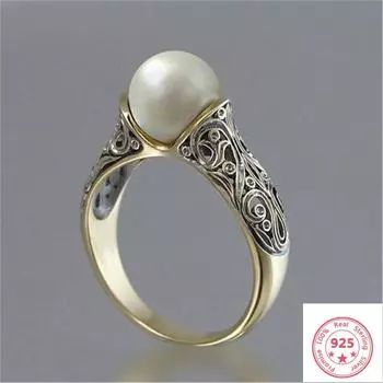 Кольцо из стерлингового серебра 925 пробы с жемчугом для женщин Топаз Bizuteria Anillos De Silver 925 Ювелирное кольцо с жемчугом и драгоценным камнем с коробкой для женщин 7