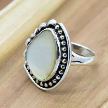 Кольцо из стерлингового серебра 925 пробы с перламутром, кольцо ручной работы Odixized 4 белый