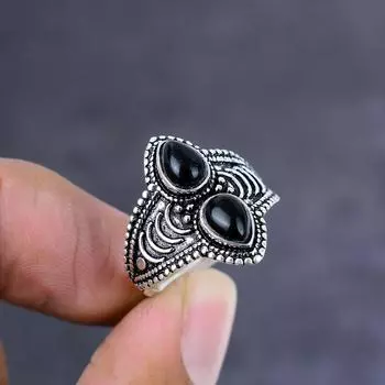 Кольцо из стерлингового серебра 925 пробы с натуральным черным шпинелем ручной работы, размер 7,5 I7h17