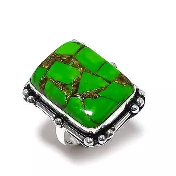 Кольцо из стерлингового серебра 925 пробы с натуральным медно-зеленым бирюзовым камнем, размер 7 J6N52
