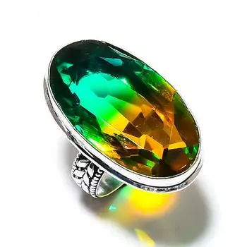 Кольцо из стерлингового серебра 925 пробы с натуральным двухцветным турмалином, размер 8,5 Y5O41